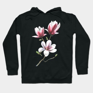 Magnolia Flower Watercolor -Pink Hoodie